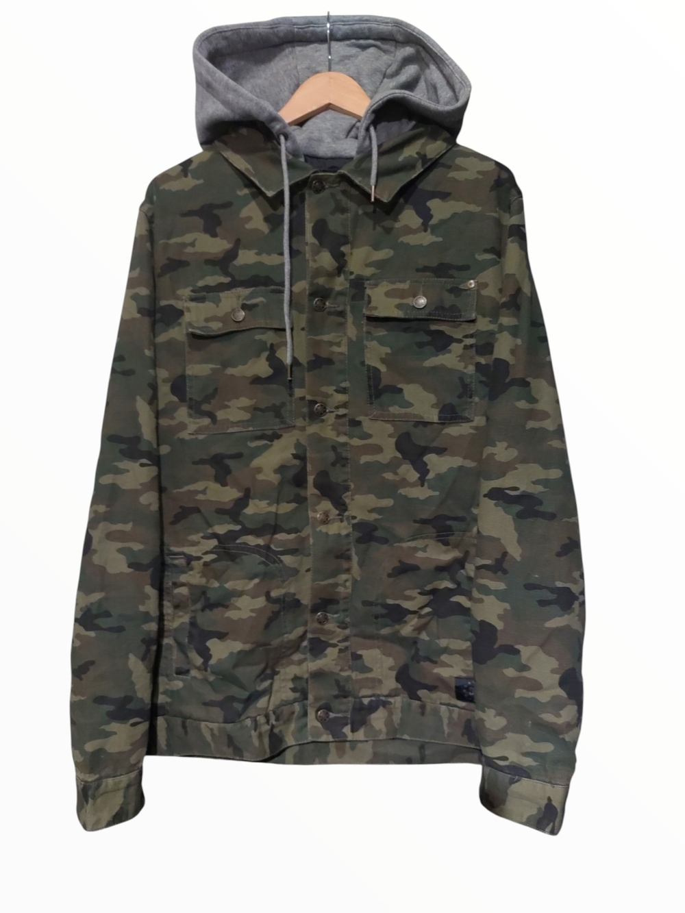 DC Men's Camo Hooded Military Jacket Cotton Shell Nylon Lined Button Size L